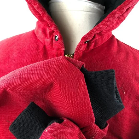 Carhartt USA Made J140 Quilt Lined Duck Canvas Hooded Jacket Red Men's Medium - Picture 5 of 12